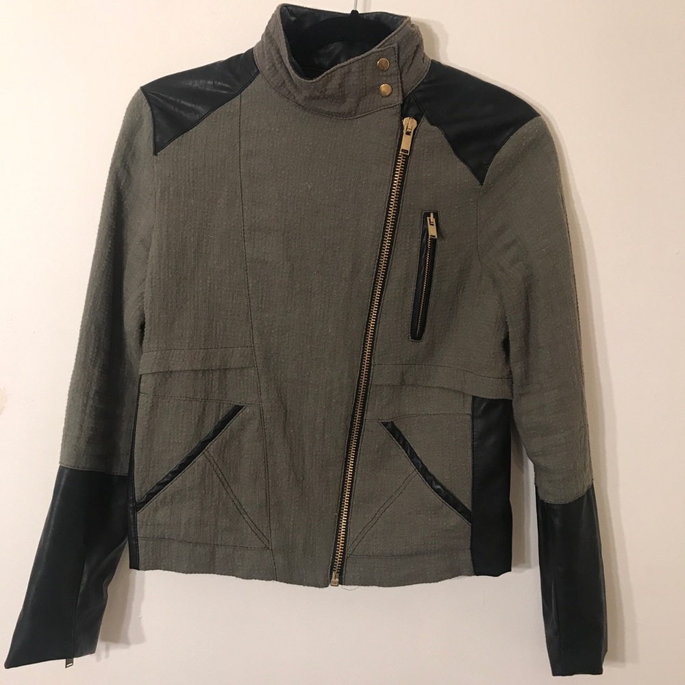 ZARA Olive Green and Faux leather Moto Jacket XS